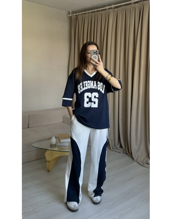 Lacivert Los Angeles Baskılı İkili Takım