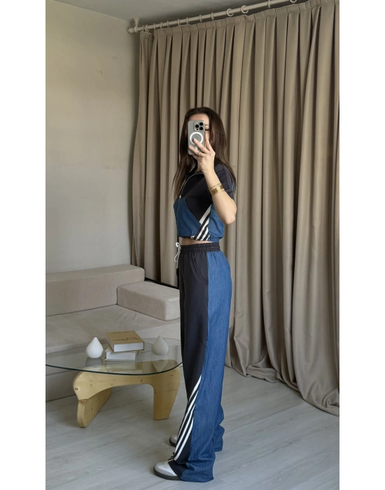Denim Detaylı Fermuarlı İkili Takım