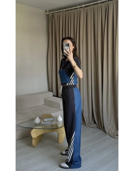 Denim Detaylı Fermuarlı İkili Takım