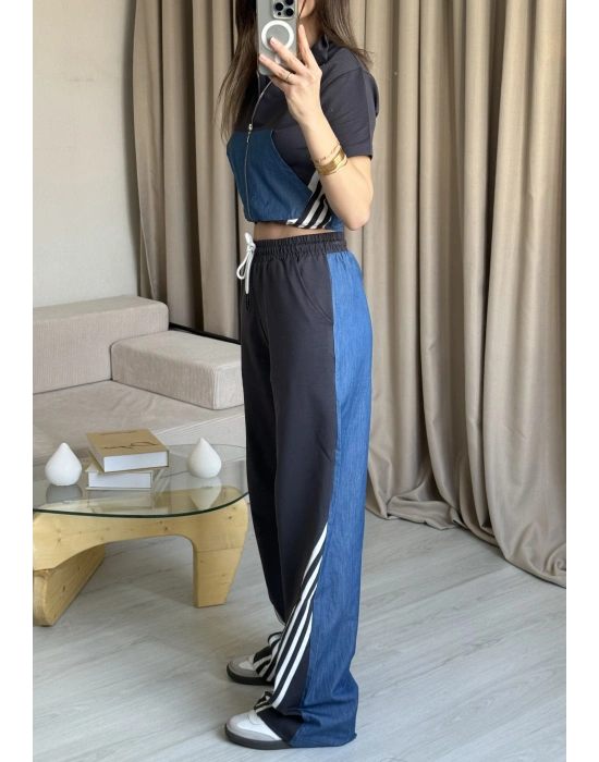 Denim Detaylı Fermuarlı İkili Takım