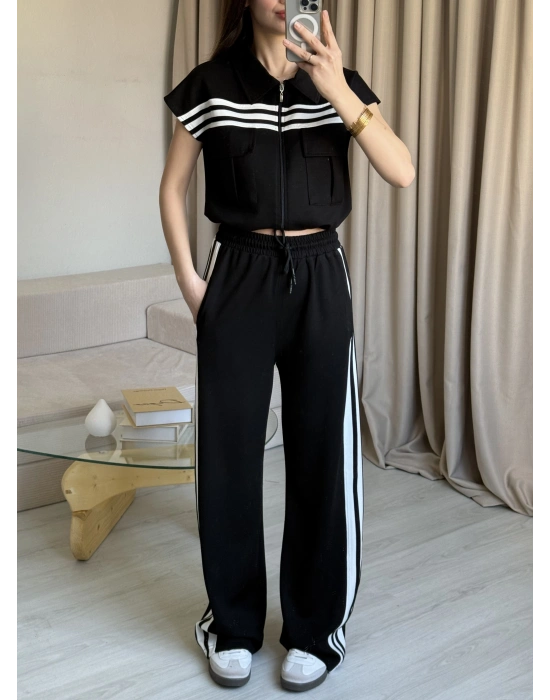 Siyah Şeritli Yelek Eşofman Takım