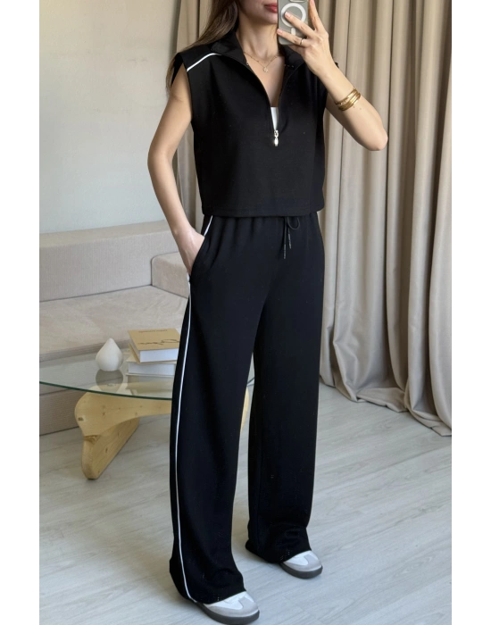 Siyah Yarım Fermuarlı Eşofman Takım