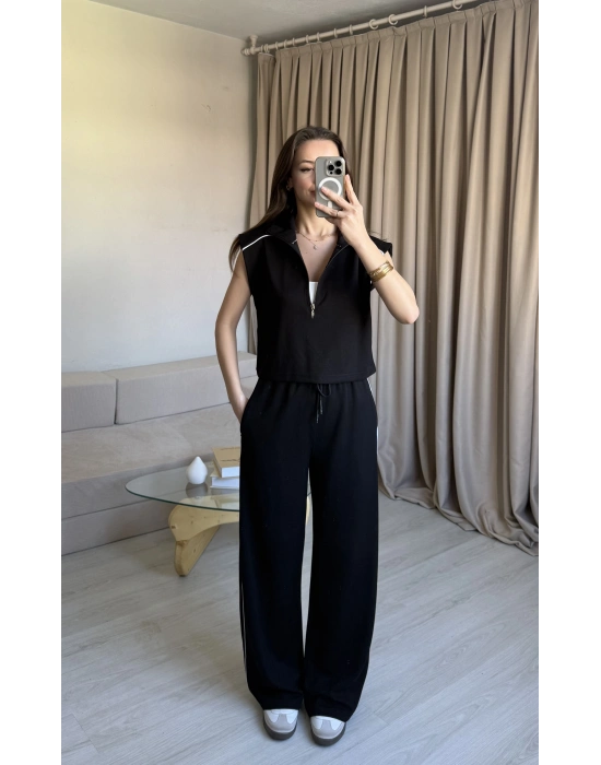 Siyah Yarım Fermuarlı Eşofman Takım