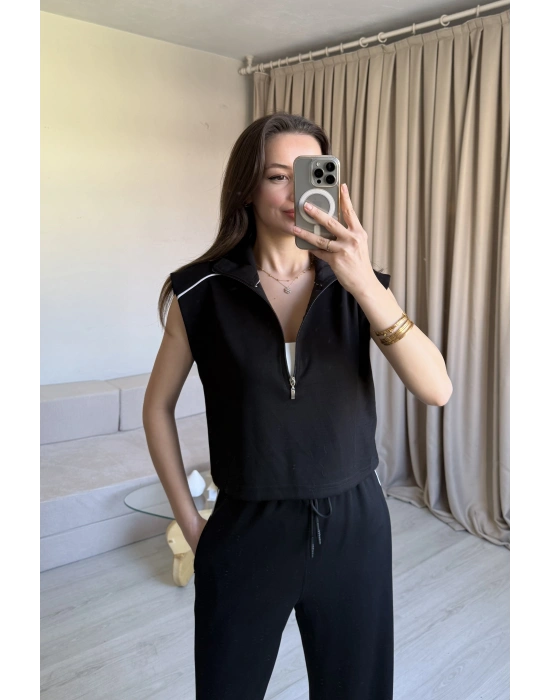 Siyah Yarım Fermuarlı Eşofman Takım