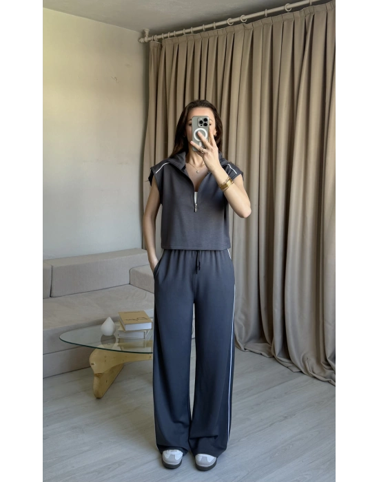 Antrasit Yarım Fermuarlı Eşofman Takım