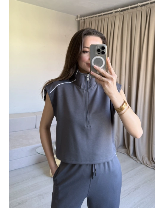 Antrasit Yarım Fermuarlı Eşofman Takım