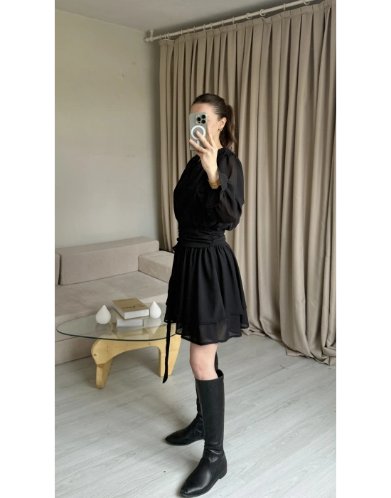Siyah Aura Şifon Elbise