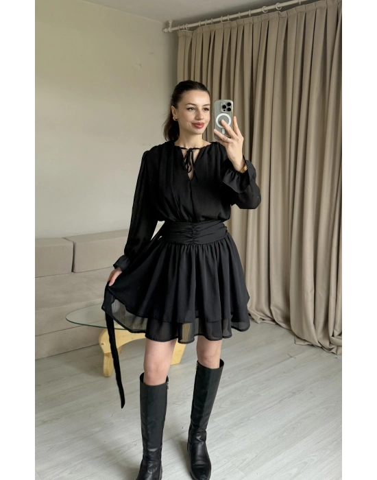 Siyah Aura Şifon Elbise