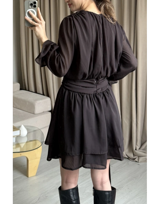 Kahve Aura Şifon Elbise