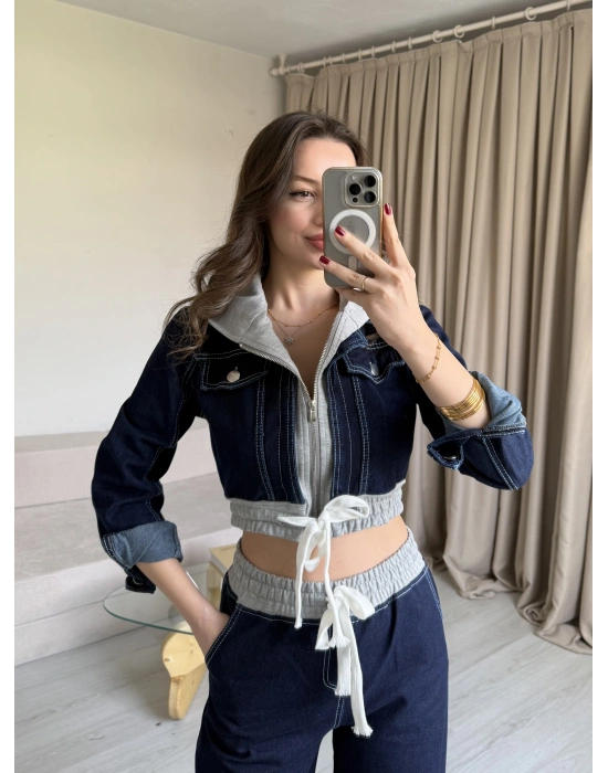 Koyu Denim Ceket Pantolon Takım