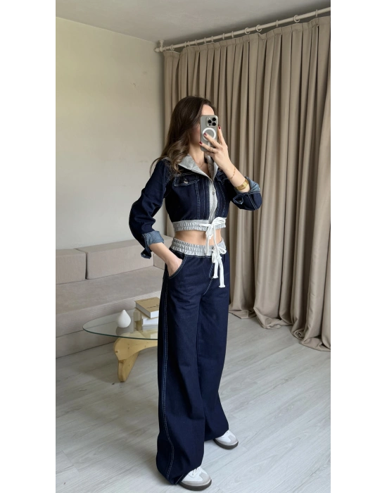 Koyu Denim Ceket Pantolon Takım
