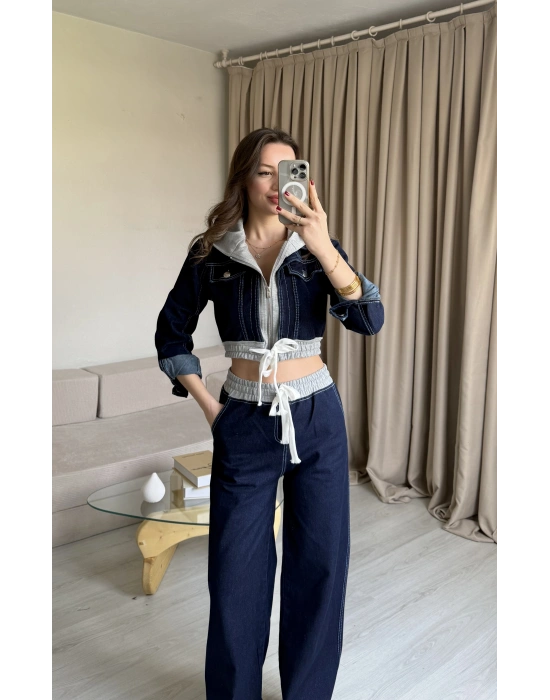 Koyu Denim Ceket Pantolon Takım