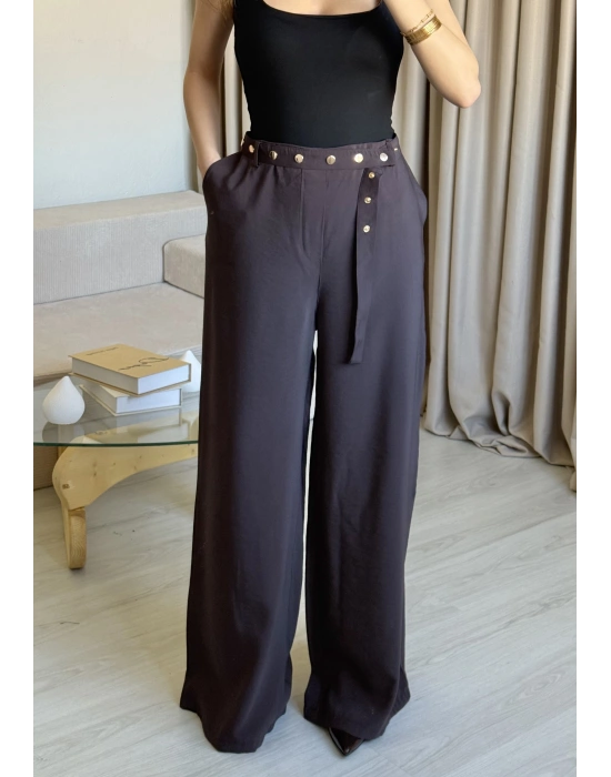 Kahve Çıtçıt Kemerli Palazzo Pantolon