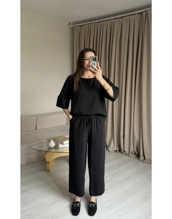 Siyah Tencel Bluz Pantolon Takım
