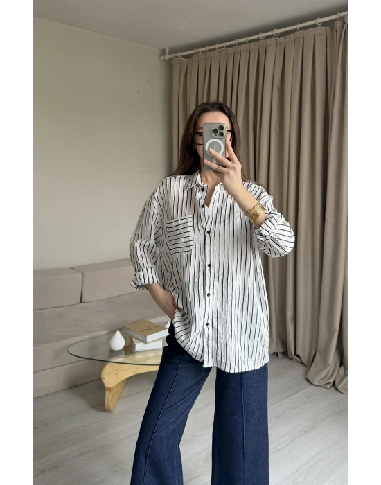 Siyah Çizgili Cepli Gömlek