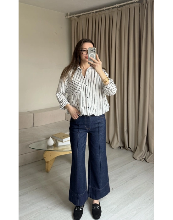 Siyah Çizgili Cepli Gömlek