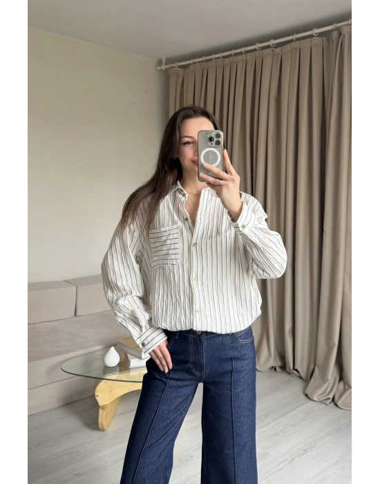 Yeşil Çizgili Cepli Gömlek