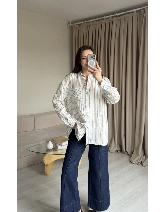 Yeşil Çizgili Cepli Gömlek