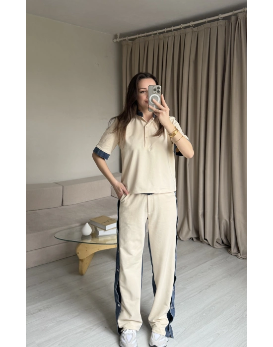 Bej Yanları Çıtçıtlı Tasarım Takım