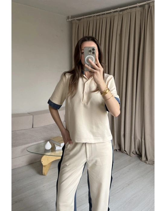 Bej Yanları Çıtçıtlı Tasarım Takım