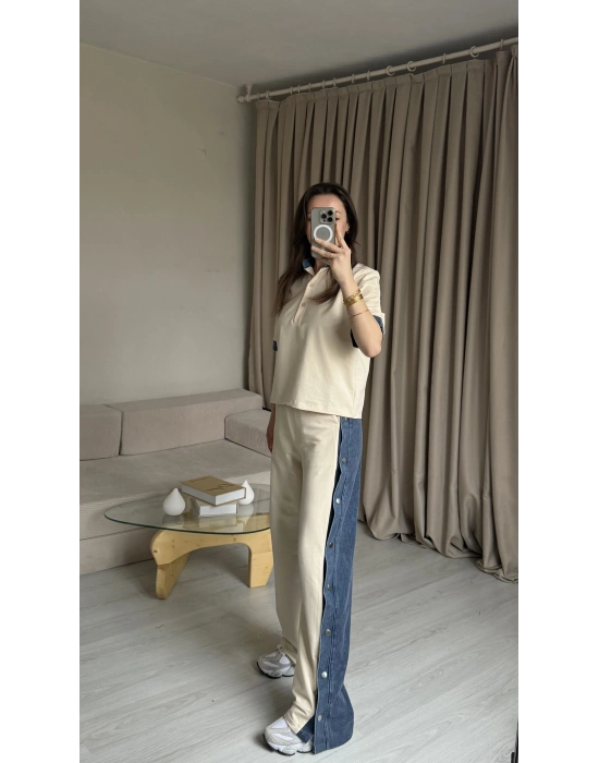 Bej Yanları Çıtçıtlı Tasarım Takım