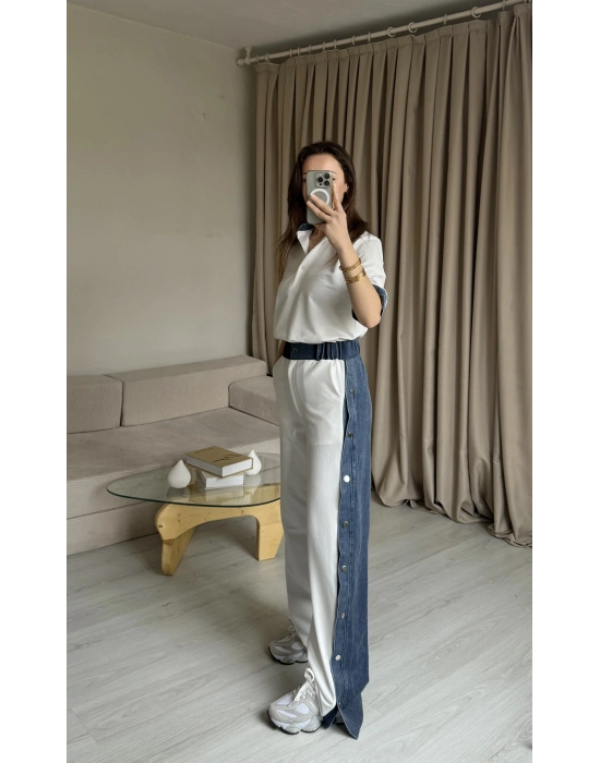 Beyaz Yanları Çıtçıtlı Tasarım Takım