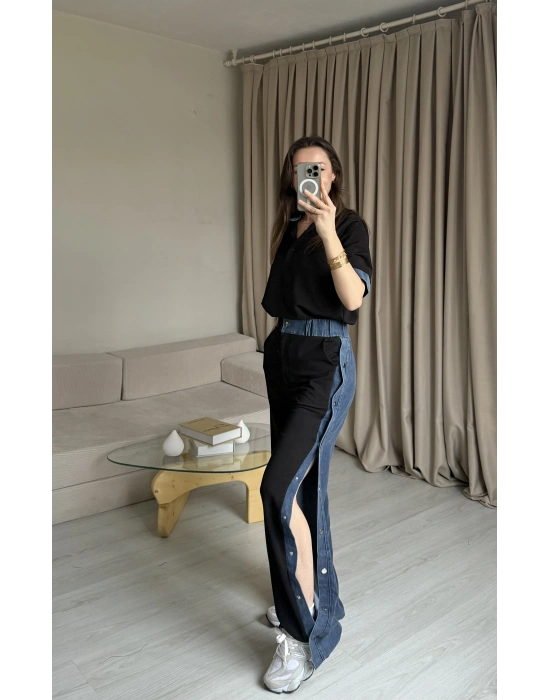 Siyah Yanları Çıtçıtlı Tasarım Takım