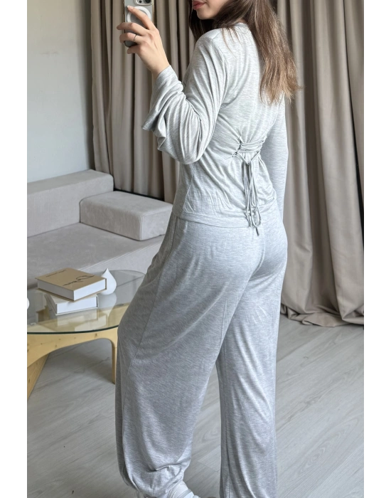 Gri Belden Bağlamalı Eşofman Takımı