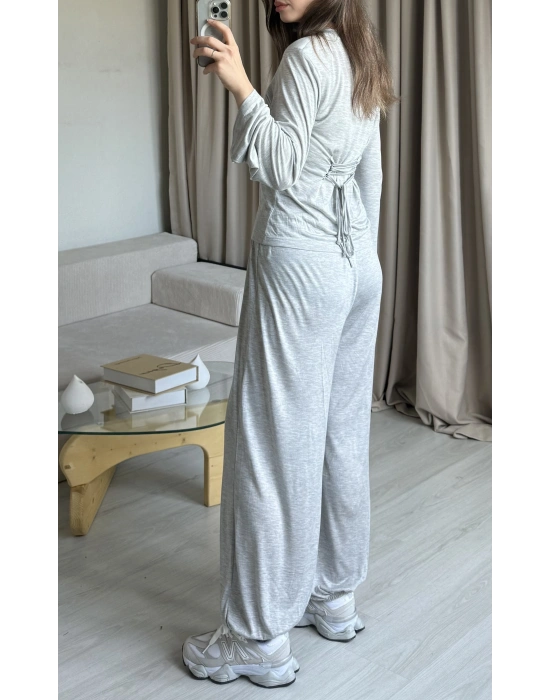 Gri Belden Bağlamalı Eşofman Takımı