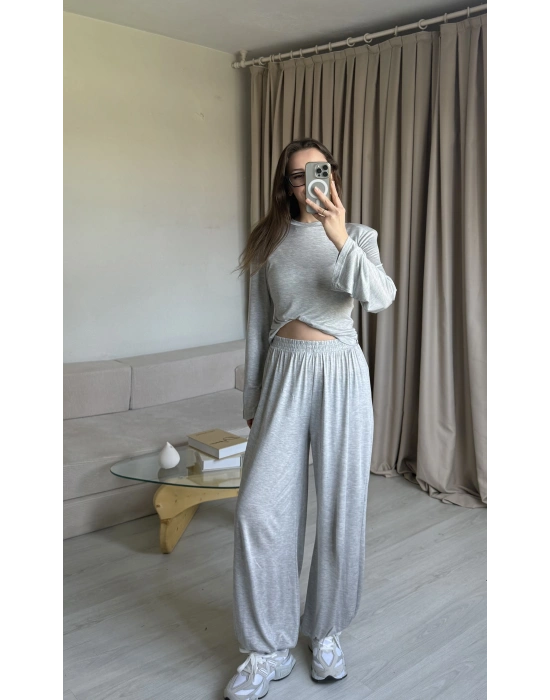 Gri Belden Bağlamalı Eşofman Takımı