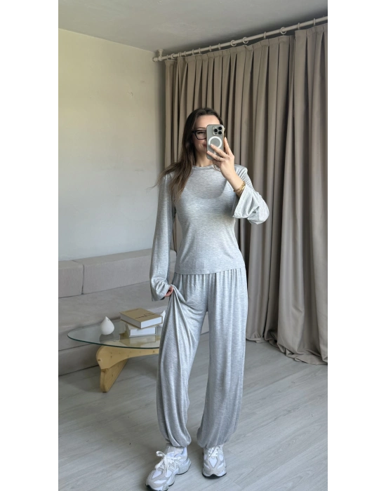 Gri Belden Bağlamalı Eşofman Takımı