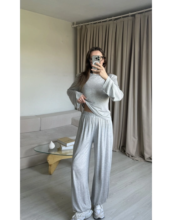 Gri Belden Bağlamalı Eşofman Takımı