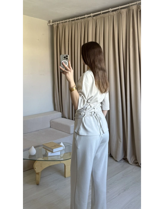 Bej Bel Bağlamalı Eşofman Takım