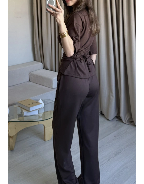 Kahve Bel Bağlamalı Eşofman Takım