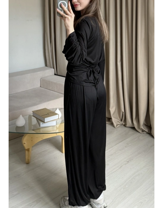 Siyah Belden Bağlamalı Eşofman Takımı