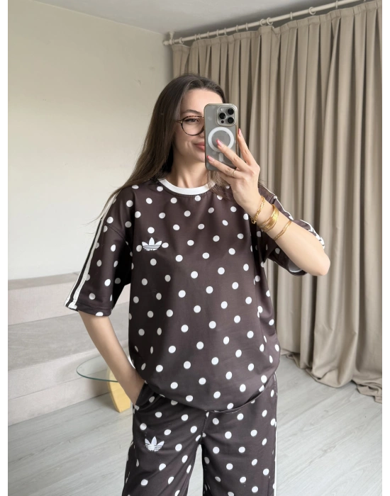 Kahverengi Puantiye Eşofman Takım