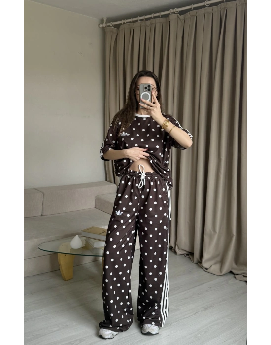 Kahverengi Puantiye Eşofman Takım