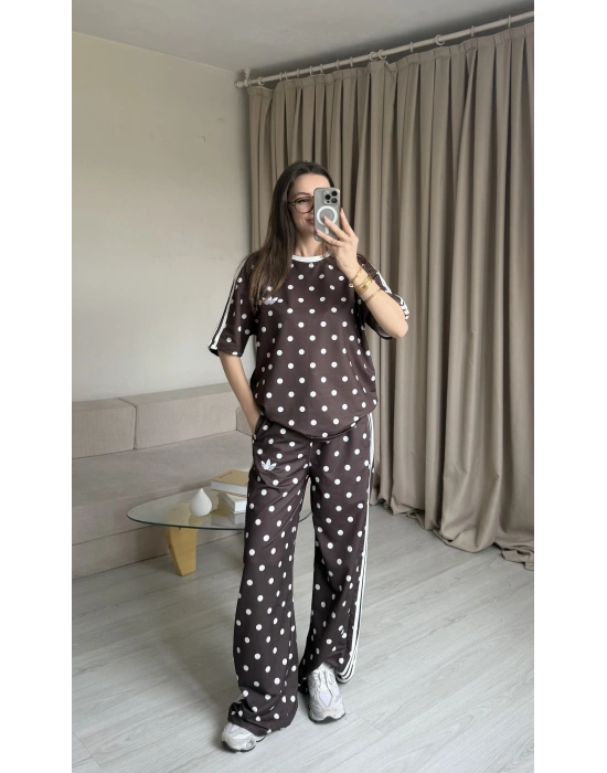 Kahverengi Puantiye Eşofman Takım