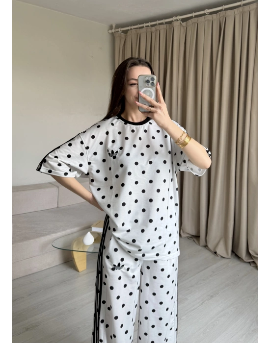 Beyaz Puantiye Eşofman Takım