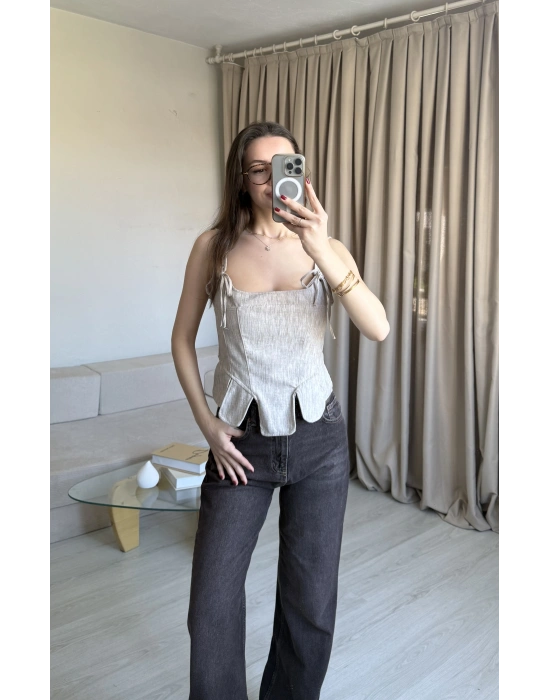 Bej Keten Korse Büstiyer