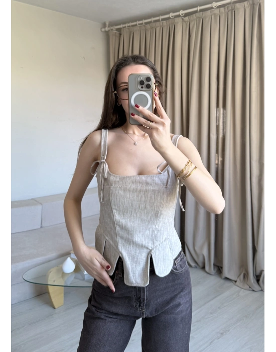 Bej Keten Korse Büstiyer