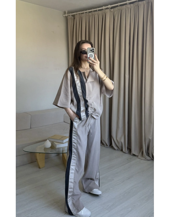 Bej İpkyl Tasarım Büzgülü Takım