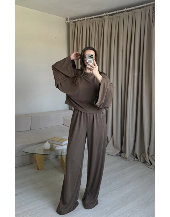 Koyu Kahve Yarasa Kol Eşofman Takım