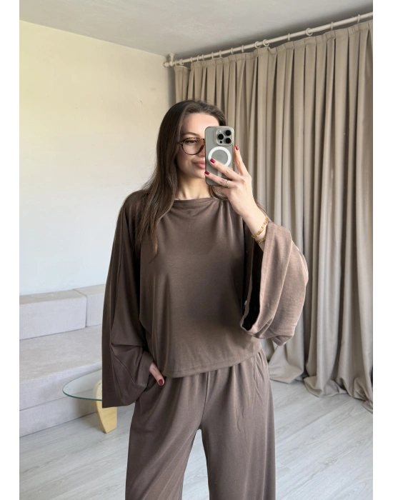 Koyu Kahve Yarasa Kol Eşofman Takım