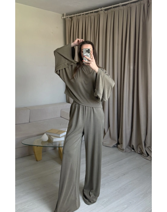 Haki Kahve Yarasa Kol Eşofman Takım