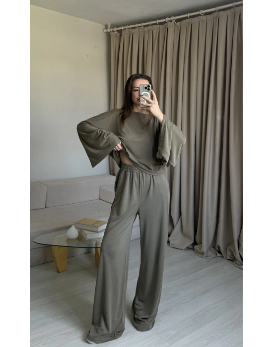 Haki Kahve Yarasa Kol Eşofman Takım