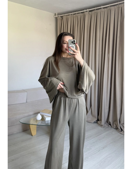 Haki Kahve Yarasa Kol Eşofman Takım