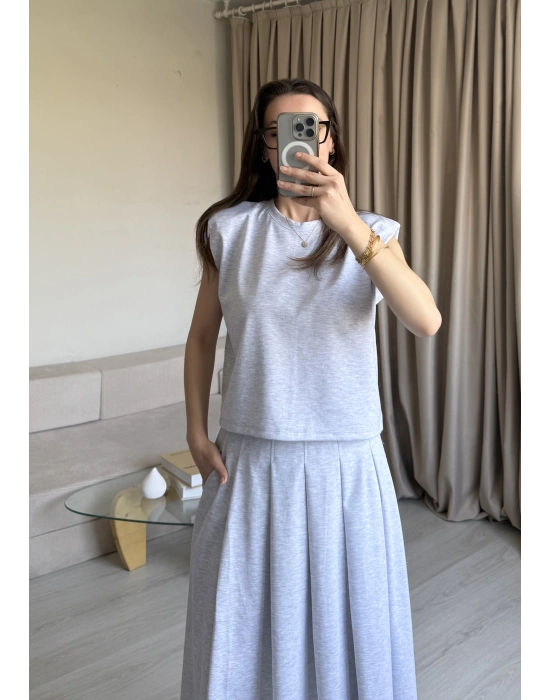 Gri Vatkalı Modal Etek Takım