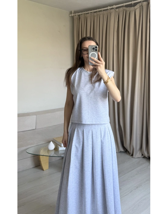 Gri Vatkalı Modal Etek Takım
