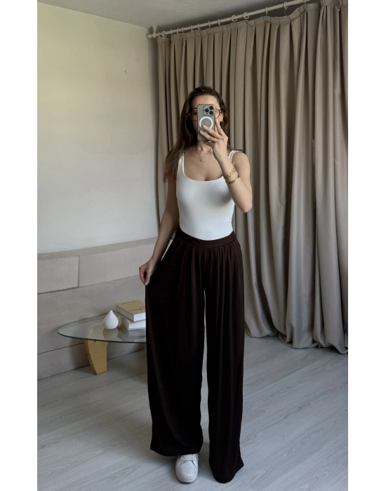 Kahve Pileli Salaş Pantolon
